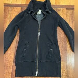 Y2K Free People Long Black Grungy Sweatshirt Women’s Medium Zip-Up Buttons